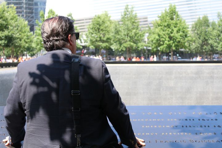 The Italian man I met looking out over the 9/11 fountains at the memorial in 2016.