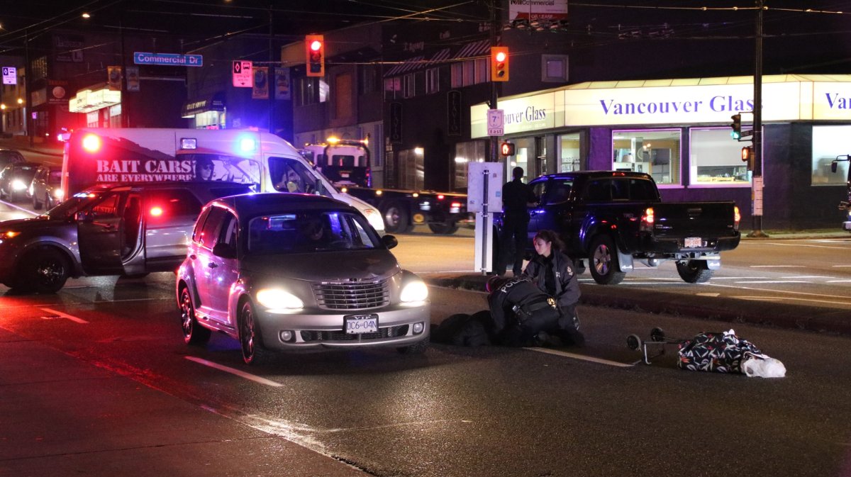 A woman was hit by a vehicle in East Vancouver Thursday.