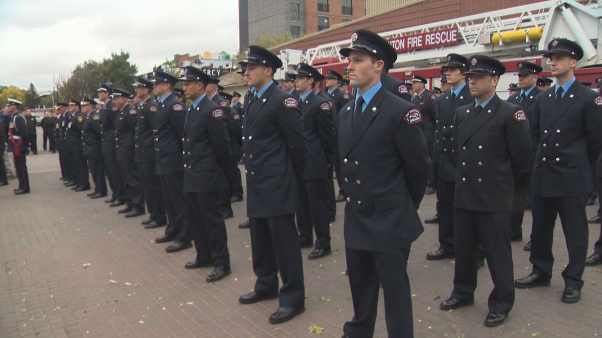 Hundreds gather at Edmonton's Firefighter Memorial to mark the 15th Anniversary of the Sept. 11th attacks.