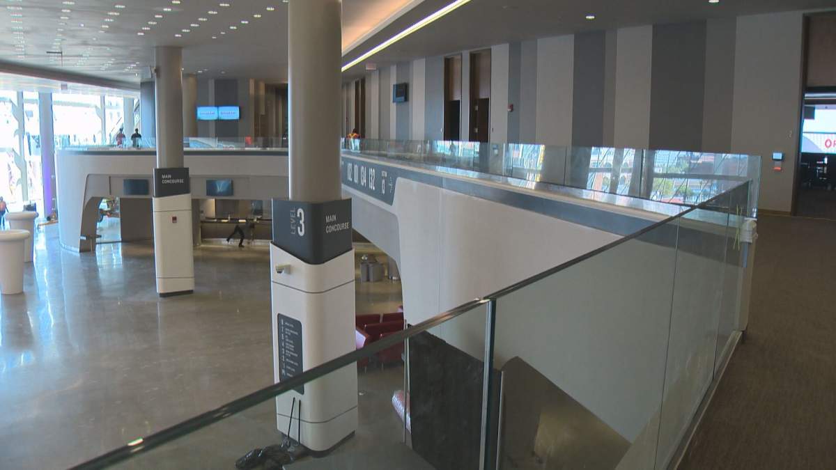 View from the suite level looking down at main concourse entrance from Ford Hall (formerly the Winter Garden) at Rogers Place arena in downtown Edmonton. Image taken September 7, 2016.  