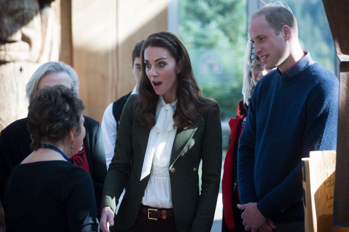 The Duke and Duchess of Cambridge learn about local fish during a visit to the Haida Heritage Centre and Museum in Haida Gwaii, B.C., on Friday Sept. 30, 2016. 