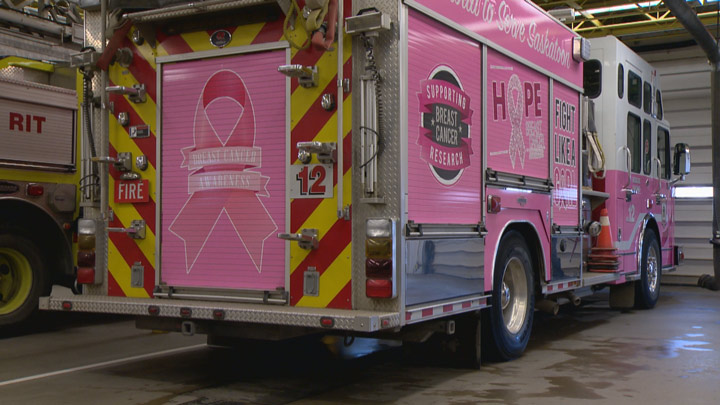 A pink fire engine will be seen around Saskatoon during October to help raise funds for breast cancer research.