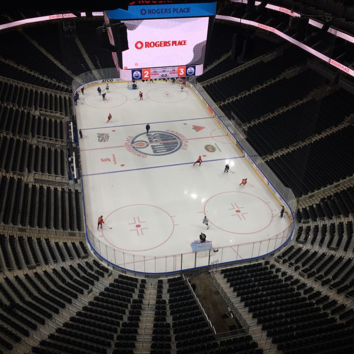 View of the ice at Rogers Place from the Sky Lounge. 