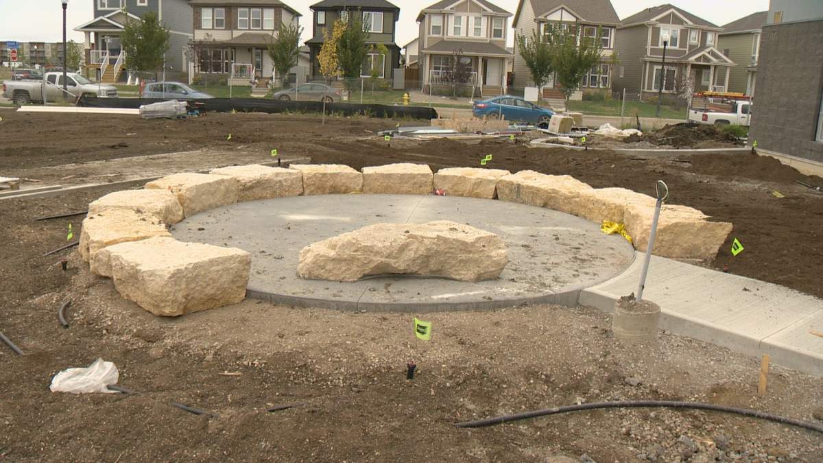 Both sides of Harbour Landing School will have outdoor learning environments like this story circle.