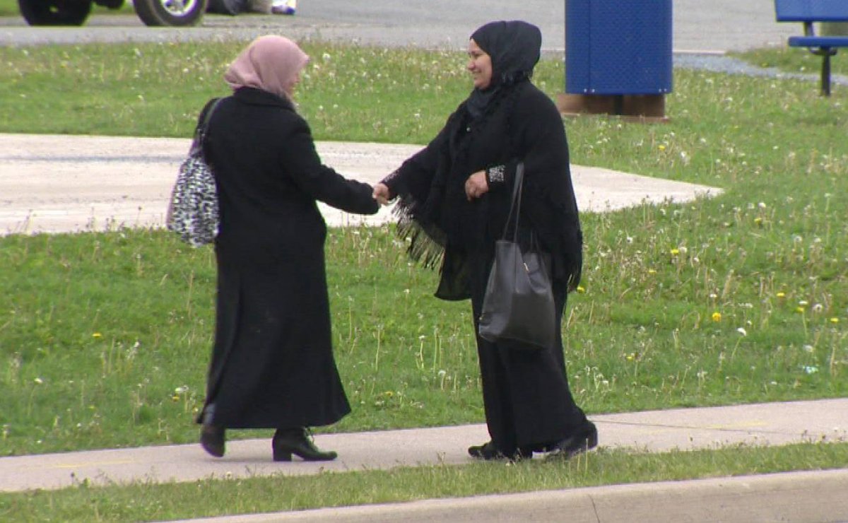 Two Syrian women in a Saint John New Brunswick neighbourhood.