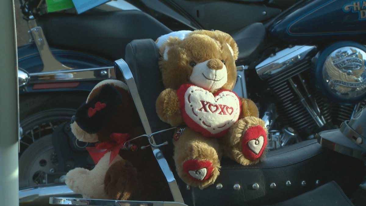 Toys are strapped to motorcycles for the 33rd annual Edmonton Motorcycle Toy Run in support of Santas Anonymous.