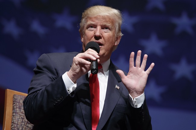 Republican presidential candidate Donald Trump speaks during a town hall, Tuesday, Sept. 6, 2016, in Virginia Beach, Va. (AP Photo/Evan Vucci)
