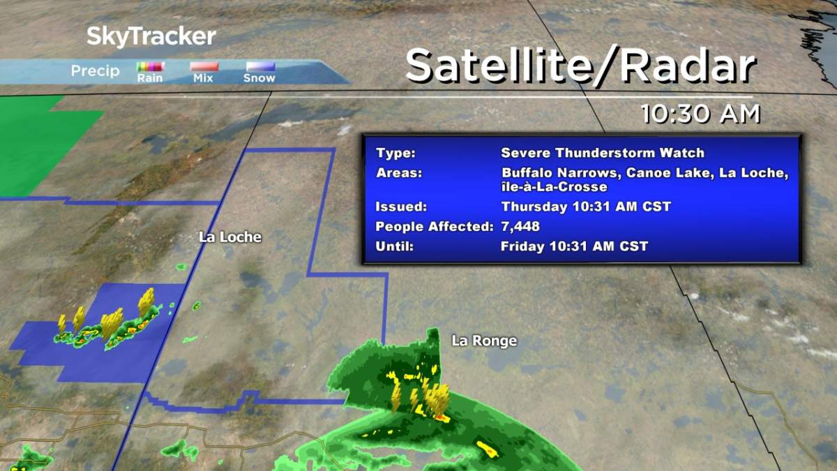 Severe thunderstorm watch issued in northwest Saskatchewan Thursday.