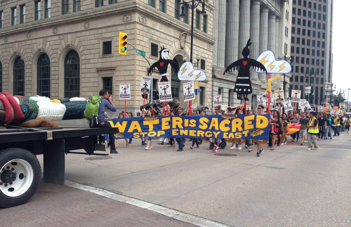 Hundreds flock to the streets of downtown Winnipeg to protest the Energy East Pipeline.