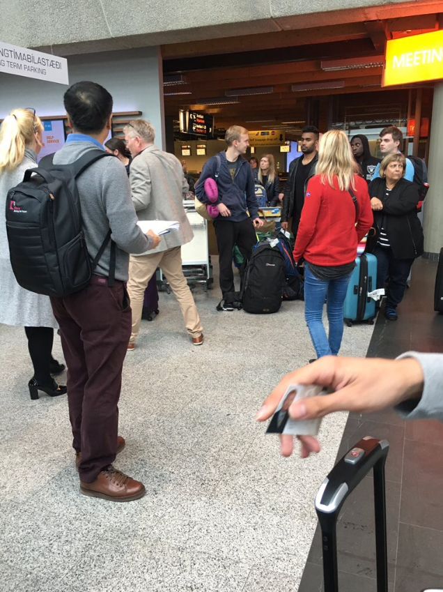 WestJet flight WS27 passengers inside the terminal of Keflavík International Airport in Reykjavík, Iceland. Saturday, September 10, 2016.