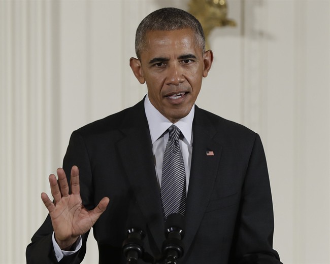 President Barack Obama speaks in the East Room of the White House in Washington. 