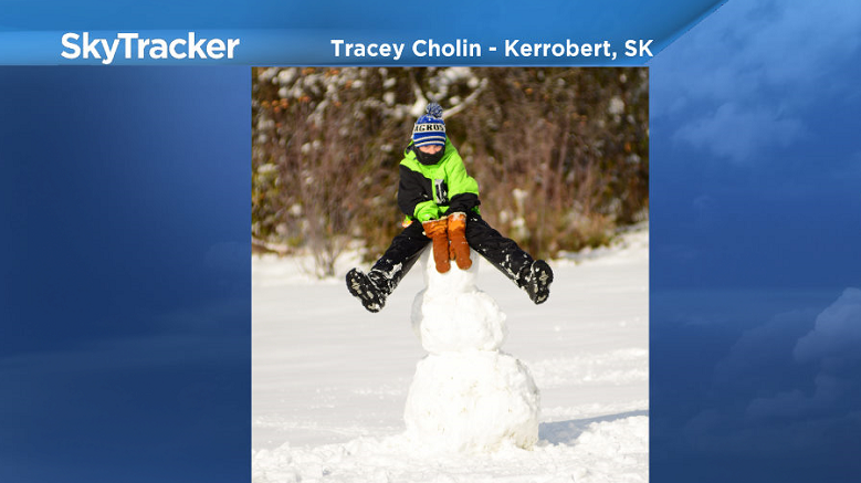 Playing in the snow when school was cancelled in Kerrobert.