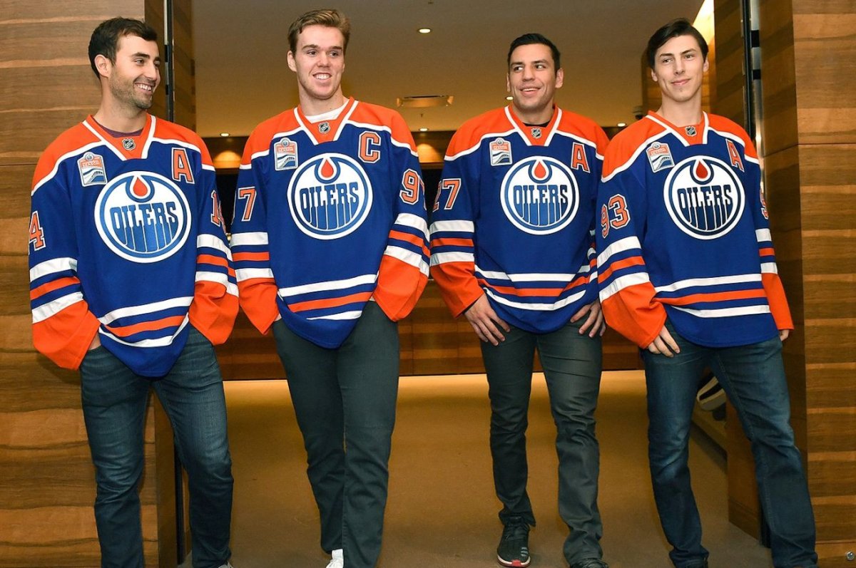 Four captains of the Edmonton Oilers announced, Oct. 5, 2016.