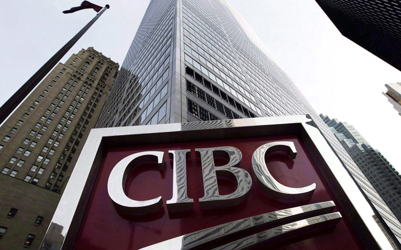 A photograph of the CIBC sign in Toronto's financial district in downtown Toronto on Thursday, Feb. 26, 2009. CIBC reported that its quarterly profit climbed nearly 50 per cent from a year ago to $1.44 billion, although much of the jump came from the sale of its minority stake in American Century Investments. 