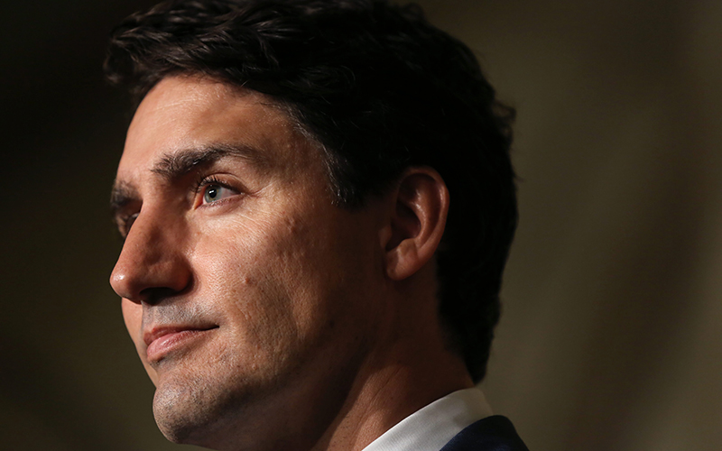 Prime Minister Justin Trudeau during a press conference in the foyer of the House of Commons in Ottawa, Ontario, on Oct. 13, 2016. 