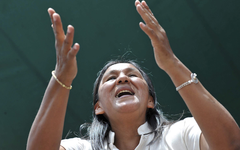 Argentina's Tupac Amaru social movement leader Milagro Sala takes part in a ceremony in honor of Pachamama, or Mother Earth, in Jujuy, Argentina. 