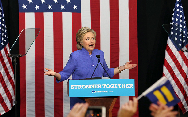Democratic presidential candidate Hillary Clinton speaks at a rally at The Manor Complex in Wilton Manors, Fla., on Sunday, Oct. 30, 2016. 
