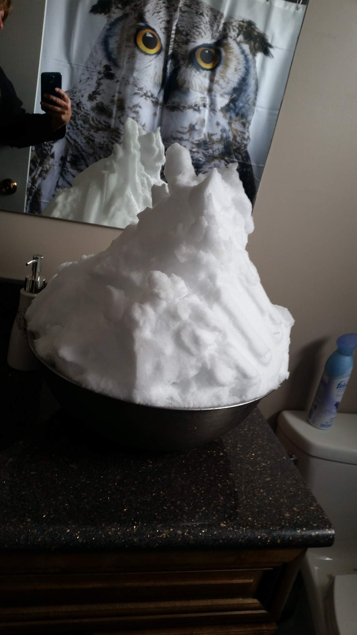 Mary O. from Vanscoy scooped up some snow to wash her hair.