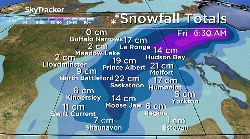 One model's expected snowfall totals with the first few centimetres melting on contact with the ground.