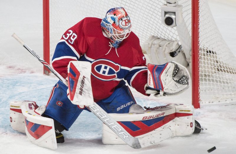 Montreal Canadiens goaltender Mike Condon makes a save during an NHL hockey game against the Philadelphia Flyers in Montreal, Friday, February 19, 2016. 
