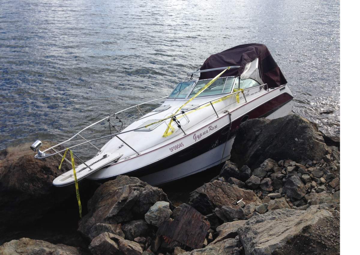 Beached boat in Peachland.