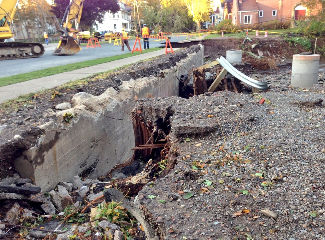 A street is washed out after torrential rains caused flooding in Sydney, Cape Breton. 