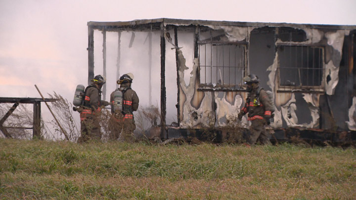 Saskatoon firefighters deal with construction trailer fire on Cardinal Place.