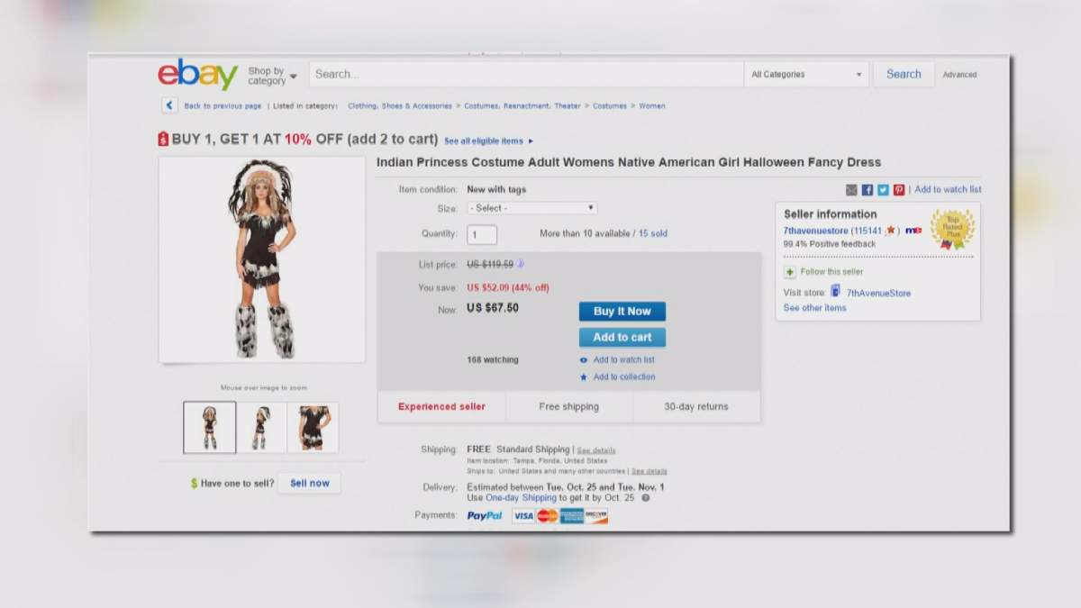 ‘It just felt kind of repulsive’: Edmonton woman wants stores to stop selling Indigenous-themed costumes - image