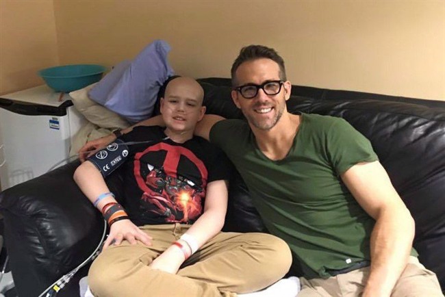 Actor Ryan Reynolds poses for a photo with 13-year-old Connor McGrath that the actor posted on Facebook. Reynolds penned an emotional online tribute to a Newfoundland-born cancer victim Sunday, honouring what would have been McGrath's 14th birthday.