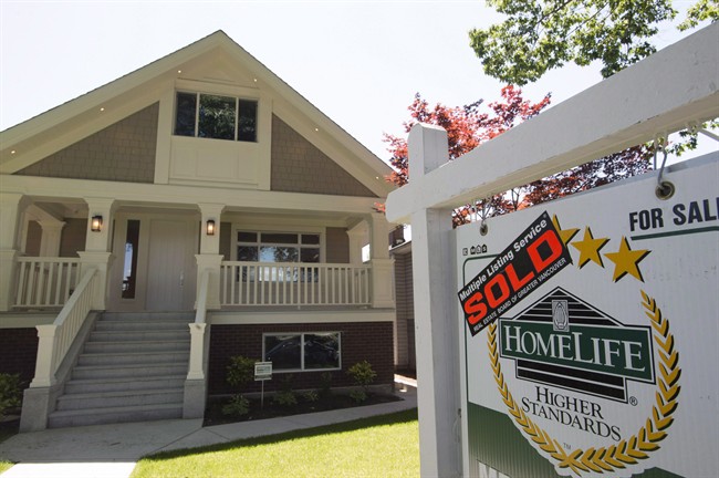 A sold sign is pictured outside a home in Vancouver, B.C., Tuesday, June, 28, 2016. The Real Estate Board of Greater Vancouver says home sales in Metro Vancouver in September fell by 32.6 per cent compared to the same month last year. THE CANADIAN PRESS/Jonathan Hayward.