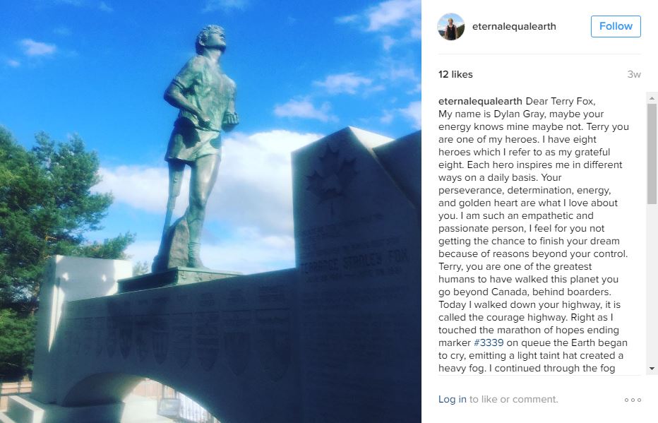 Dylan Stopped to admire the Terry Fox Memorial in Thunder Bay, ON.