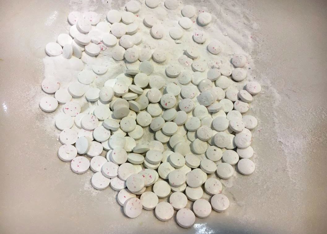 Fake OxyContin made with a pill press are shown at Fentanyl Conference 2016 in Calgary.