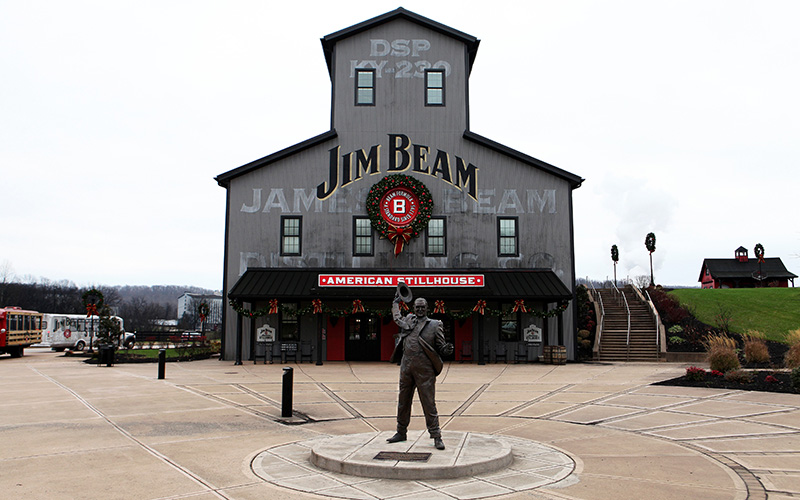 Benjamin Bartlett's Jim Beam statue sits outside the Jim Beam American Stillhouse on December 30, 2015 in Clermont, Kentucky. 