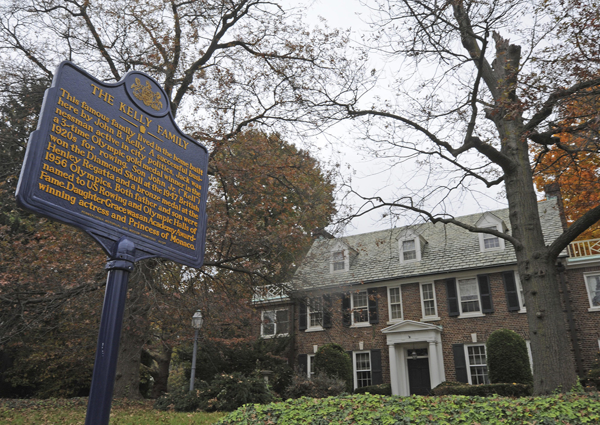 - In this Oct. 25, 2012, file photo, a blue state historical marker sits outside Grace Kelly's family's home in Philadelphia. 