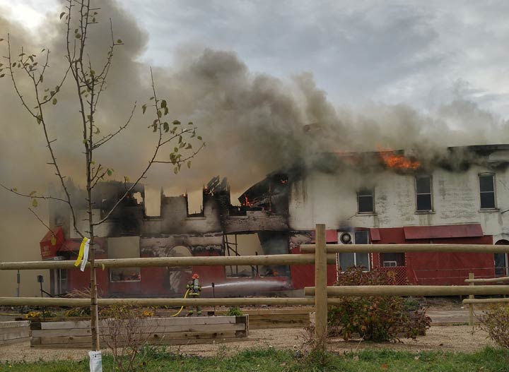 Firefighters are dealing with a blaze at the Claredon Hotel in Gull Lake, Sask.