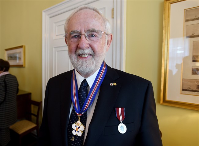 Arthur McDonald, a native of Sydney, N.S. who won the 2015 Nobel Prize in Physics, is awarded the Order of Nova Scotia at Province House in Halifax on Wednesday, Oct. 12, 2016. 