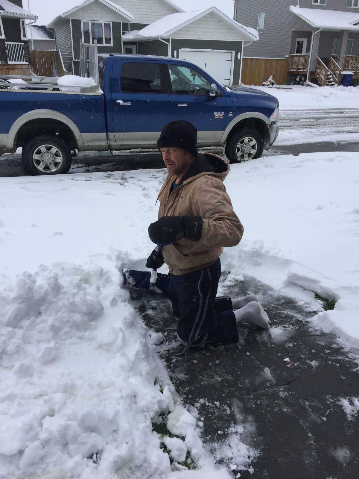 Steve Gaudet helping out while dealing with temporary disability, 2016.