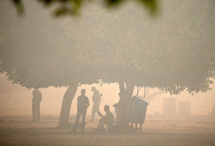 Policemen are seen in a public park on a smoggy morning in New Delhi, India, October 31, 2016.