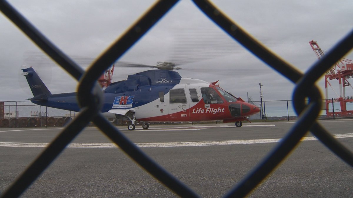A LifeFlight helicopter lands at Point Pleasant Park in Halifax's South End on May 2, 2016. The helicopters were banned from landing on two hospital roof-top helipads on April 1, 2016.