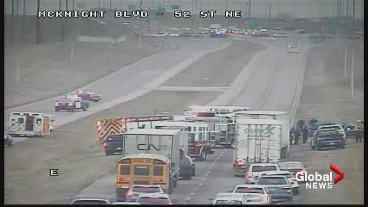 Emergency crews were called to McKnight Boulevard between 52 and 68th Streets Northeast for a serious collision Tuesday around 5 p.m.