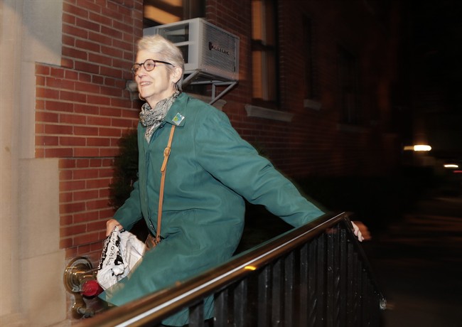 Jessica Leeds arrives at her apartment building, Wednesday, Oct. 12, 2016, in New York.