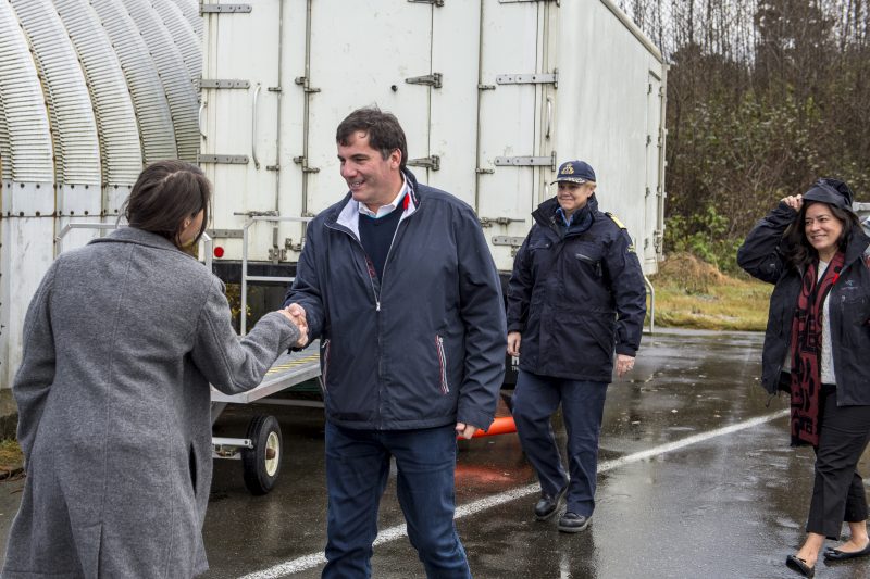 Federal Minister of Justice Jody Wilson-Raybould (right) and Federal Minister of Fisheries and Oceans Dominic LeBlanc visited the Bella Bella site of the Nathan E. Stewart diesel spill Sunday, meeting with Heiltsuk Nation members and flying over the spill.