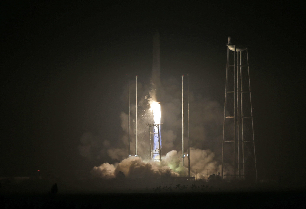 The Orbital ATK Antares rocket lifts off from the the NASA Wallops Island flight facility in Wallops Island, Va., Monday, Oct. 17, 2016. The rocket is carrying supplies to the International Space Station. 
