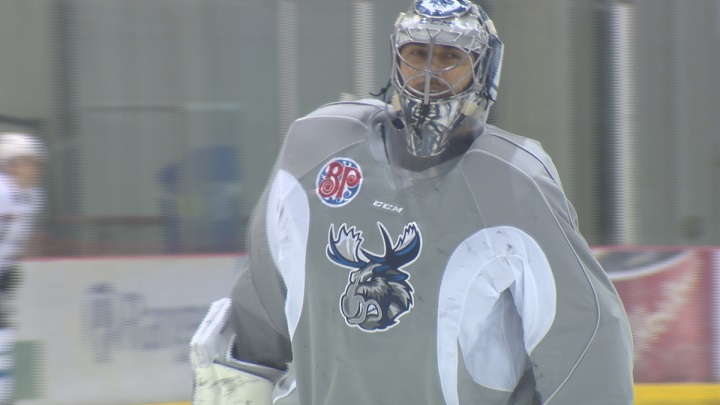 Manitoba Moose goaltender Ondrej Pavelec practices on Tuesday at the MTS Iceplex.