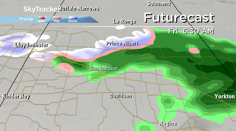 Rain moves into Saskatoon Thursday night into Friday morning.