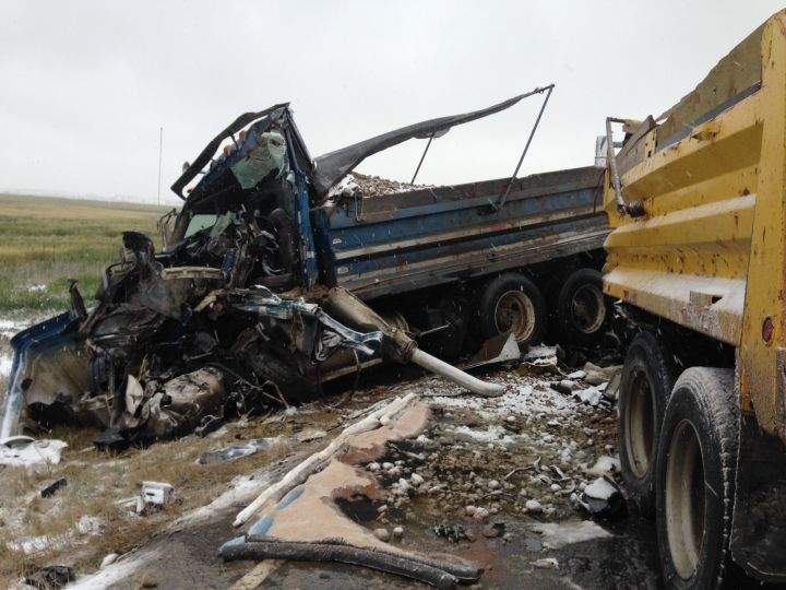 Two trucks were involved in a head-on collision on Range Road 11 Oct. 7, 2016.