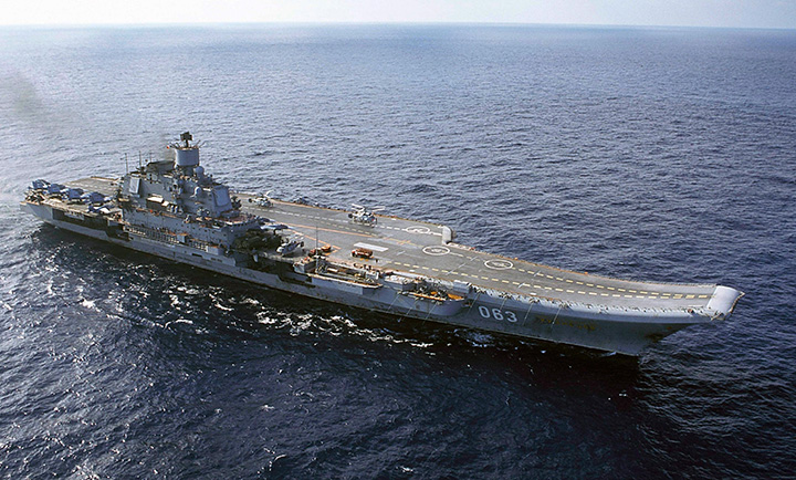 In this 2004 file photo, Russian aircraft carrier Admiral Kuznetsov is seen in the Barents Sea. 