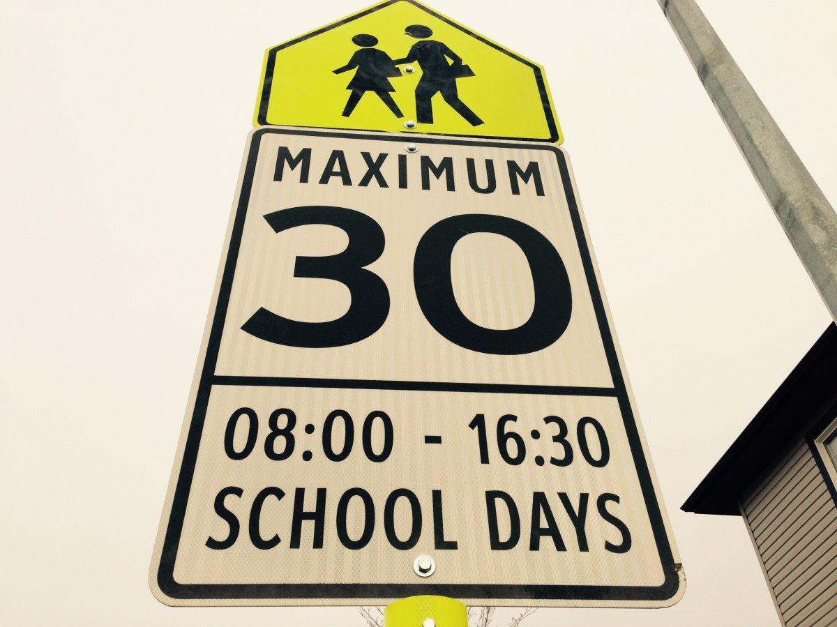 A school zone sign in Edmonton.  October 13, 2016.