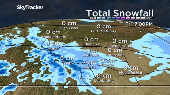 Potential snowfall amounts for Alberta Oct. 7, 2016.