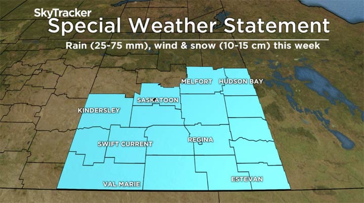 Environment Canada has issued a special weather statement for rain and possible snow in southern Saskatchewan.
